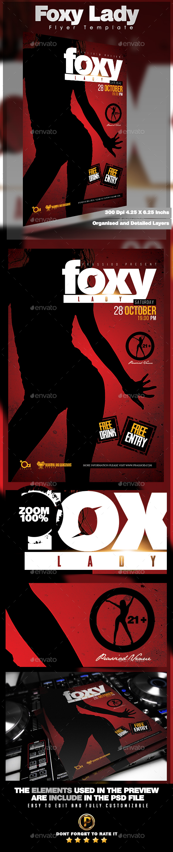 Foxy Lady Flyer Template - Clubs & Parties Events