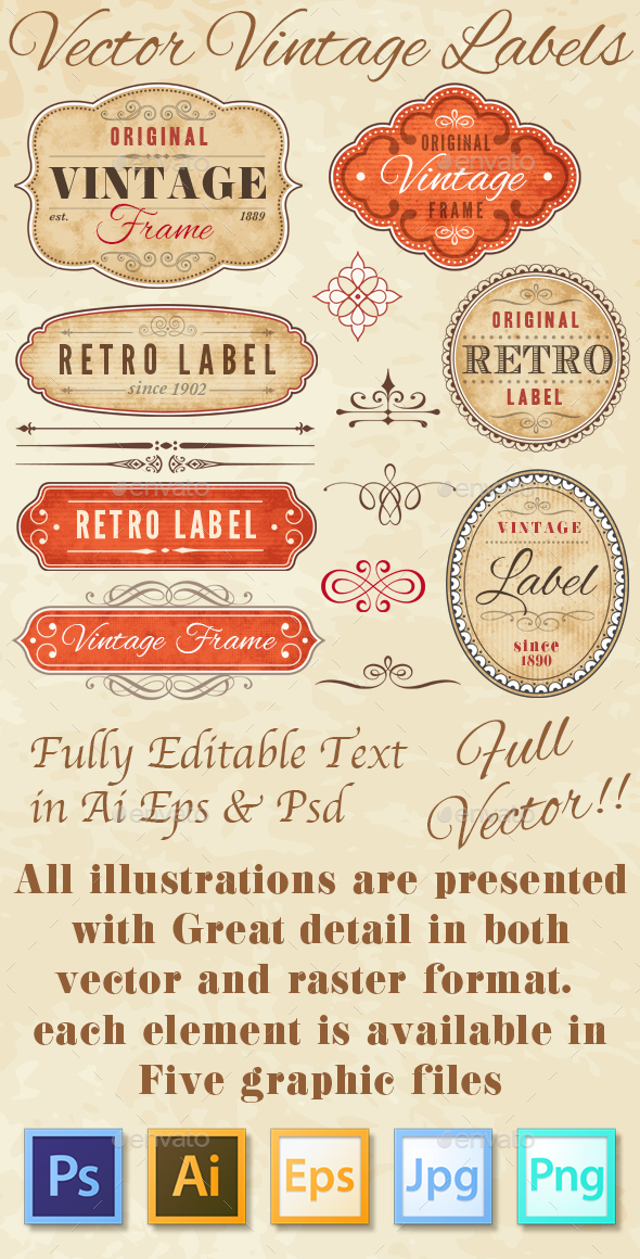 Vintage Grunge Labels - Flourishes / Swirls Decorative