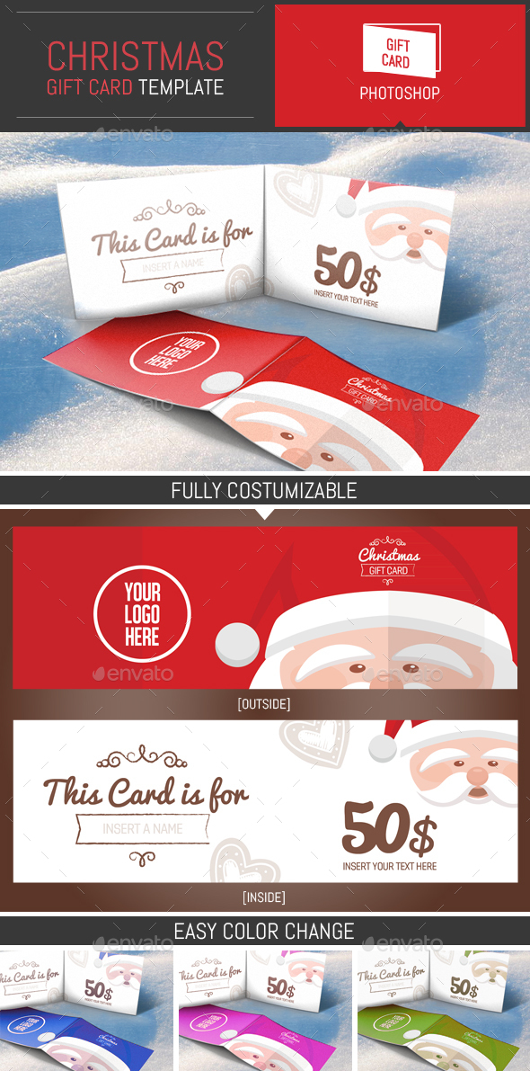 Christmas Gift Card Illustration Template - Cards & Invites Print Templates