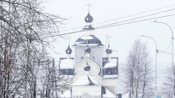 Orthodox Church During Snowfall, Kondopoga,