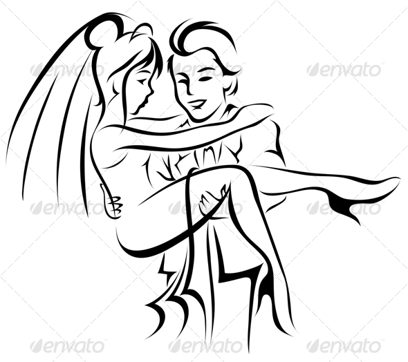 bride and groom, line art - People Characters