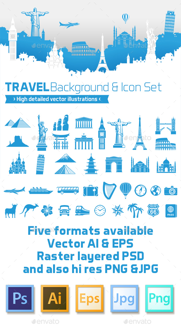 Travel Design Vector background with Icons - Travel Conceptual