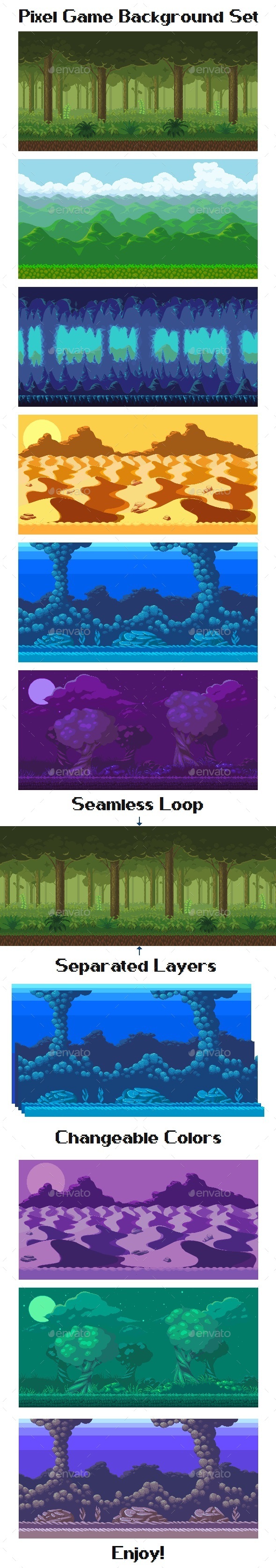 Pixel Game Background Set - Backgrounds Game Assets