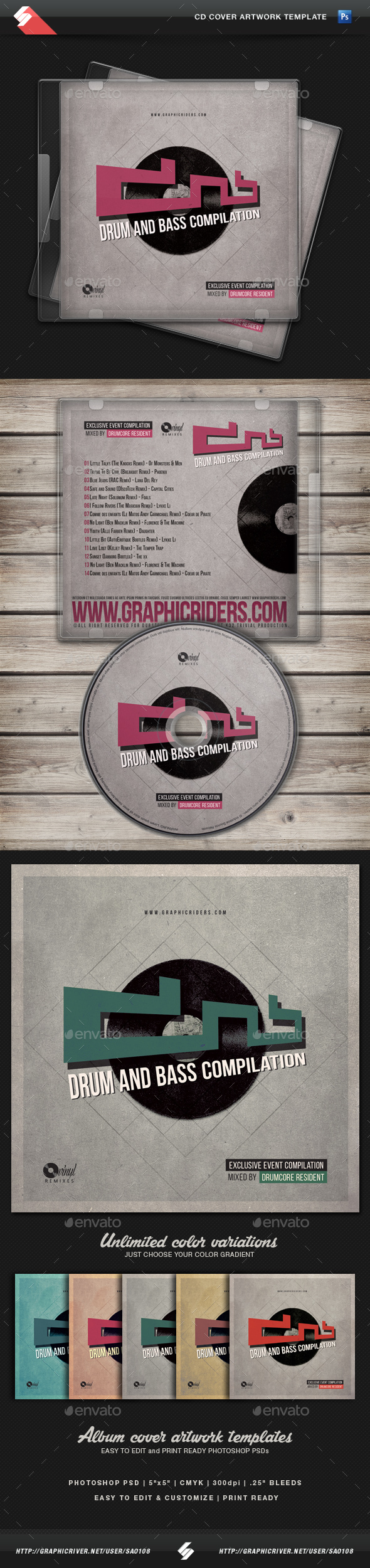 Drum and Bass - CD Cover Artwork Template - CD & DVD Artwork Print Templates