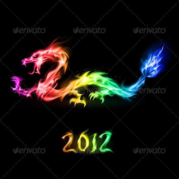 Fire rainbow Dragon - Characters Vectors