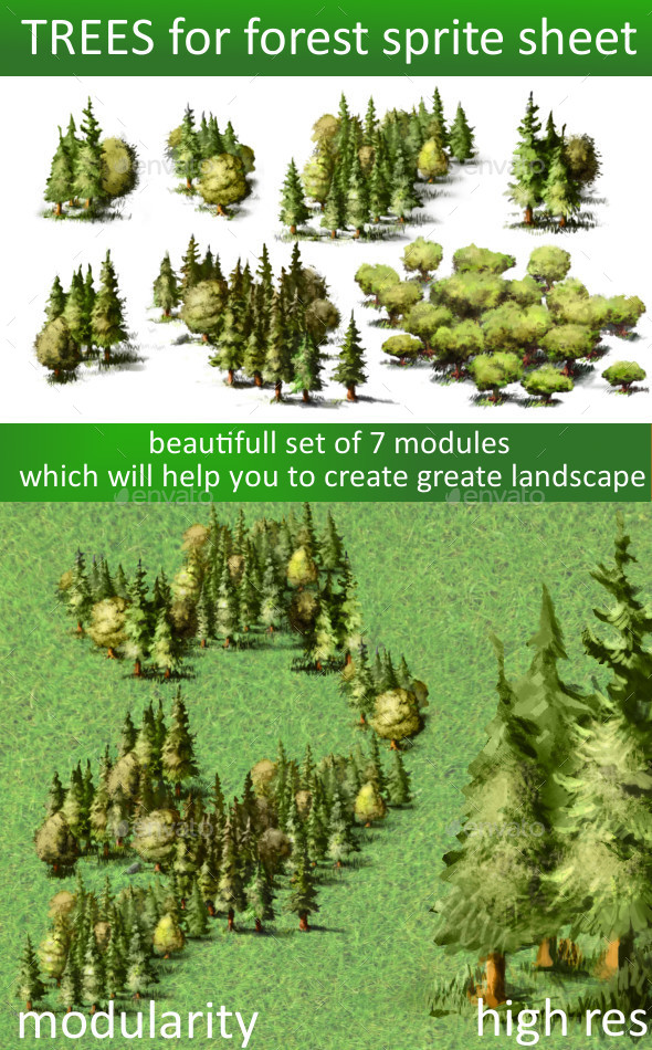 Trees sprite sheet for 2d or isometric - Tilesets Game Assets