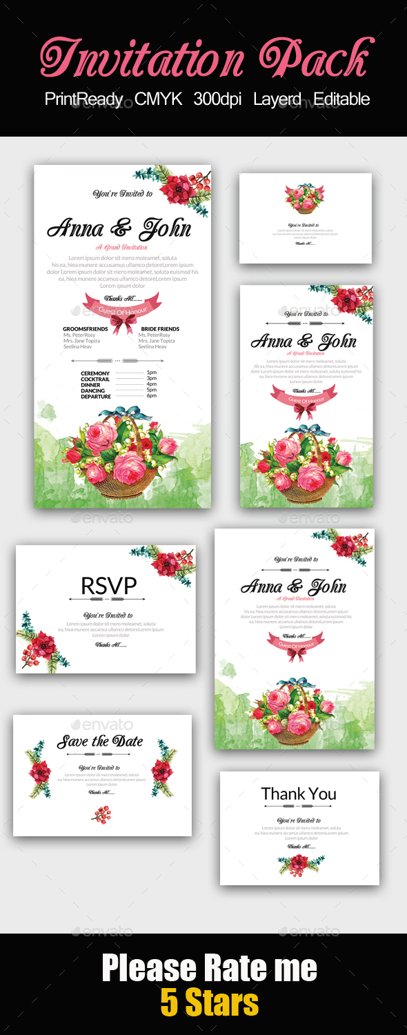 Floral Invitation Pack - Invitations Cards & Invites