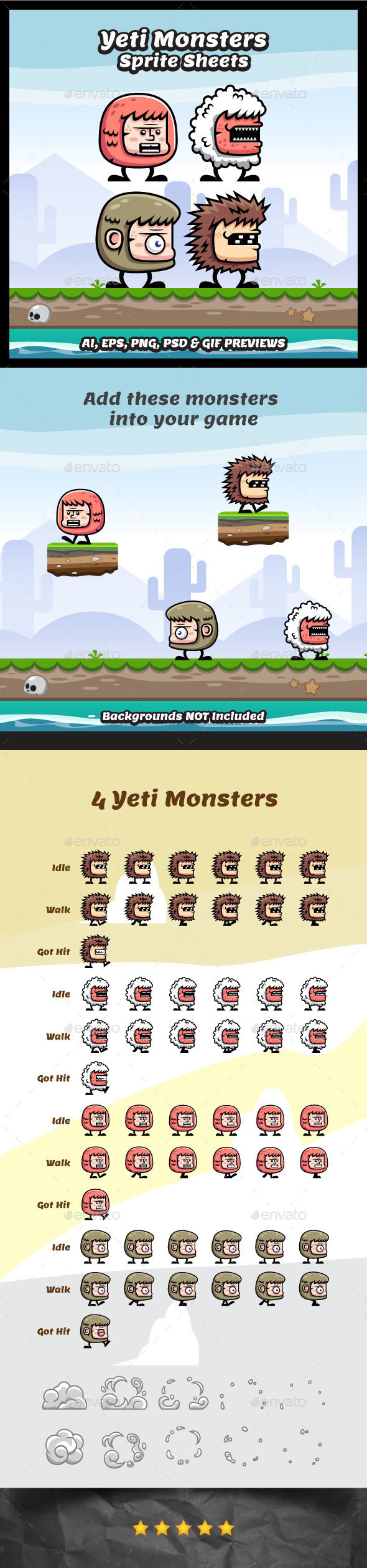 Yeti Monster Sprite Sheets - Sprites Game Assets