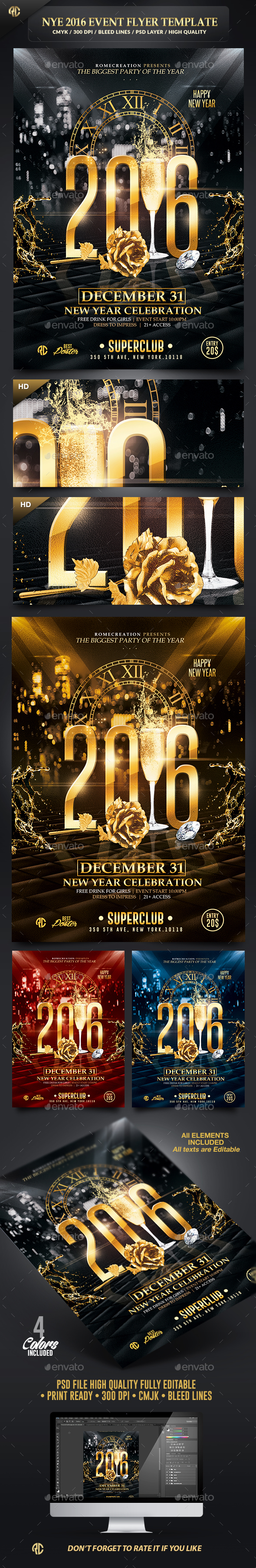 New Year Event 2016 | Psd Flyer Template - Flyers Print Templates