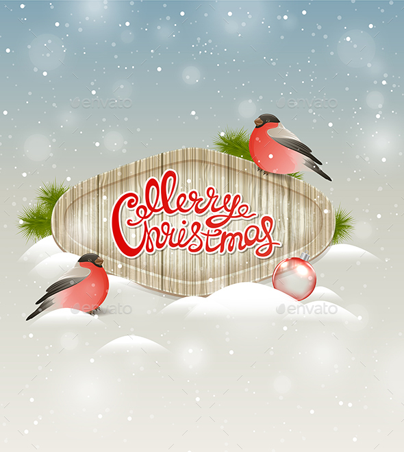 Background with Two Bullfinch - Christmas Seasons/Holidays