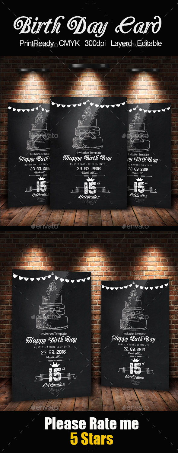 Chalk Board Birthday Invitation Card - Cards & Invites Print Templates