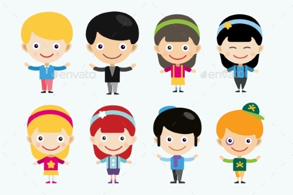 Cartoon Boys and Girls Together - People Characters