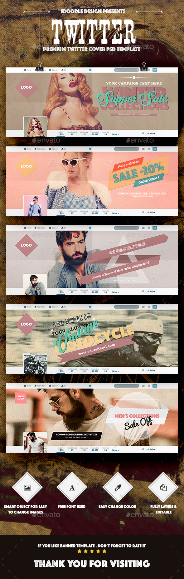 Retro / Vintage Twitter Header - Twitter Social Media