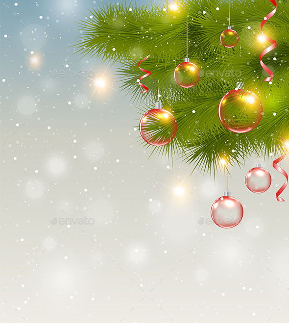 Red Christmas Decorations and Pine Branch - Christmas Seasons/Holidays