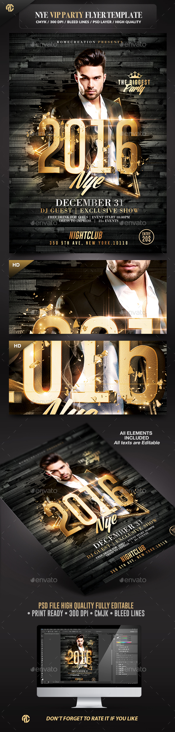 NYE Vip Party | Gold Flyer Template - Events Flyers