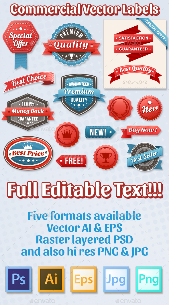 Red and Blue Vector Commercial labels - Retail Commercial / Shopping