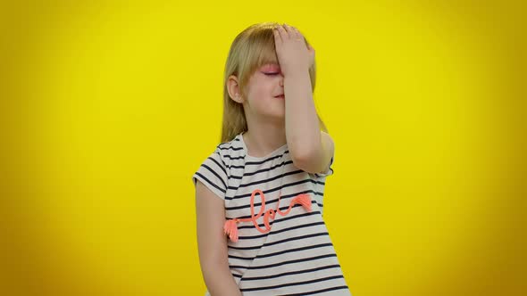 Upset Teen Child Kid Girl Making Face Palm Gesture Feeling Bored Disappointed in Result Bad News alt