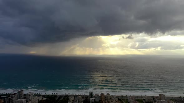 Heavy Rain Over the City Aerial View Alanya Turkey 4 K alt