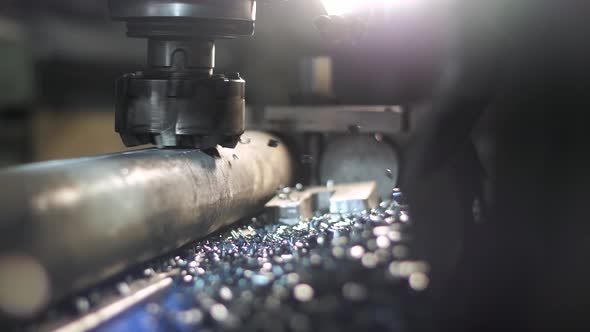 Milling Machine Produces Metal Lathe Detail on Factory