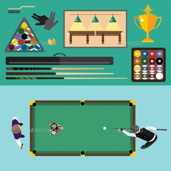 Billiards Flat Illustration Pool Game Accessories - Sports/Activity Conceptual