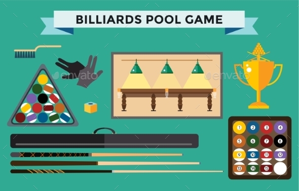 Billiards Flat Illustration Pool Game Accessories - Sports/Activity Conceptual