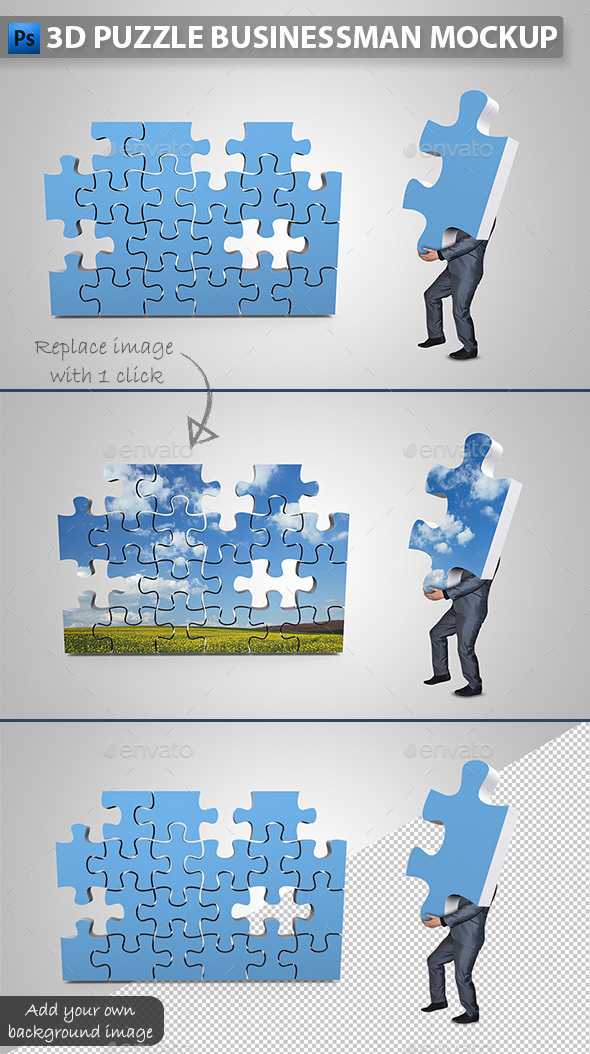 Download Businessman Assembling 3D Puzzle Mockup by themedia ...