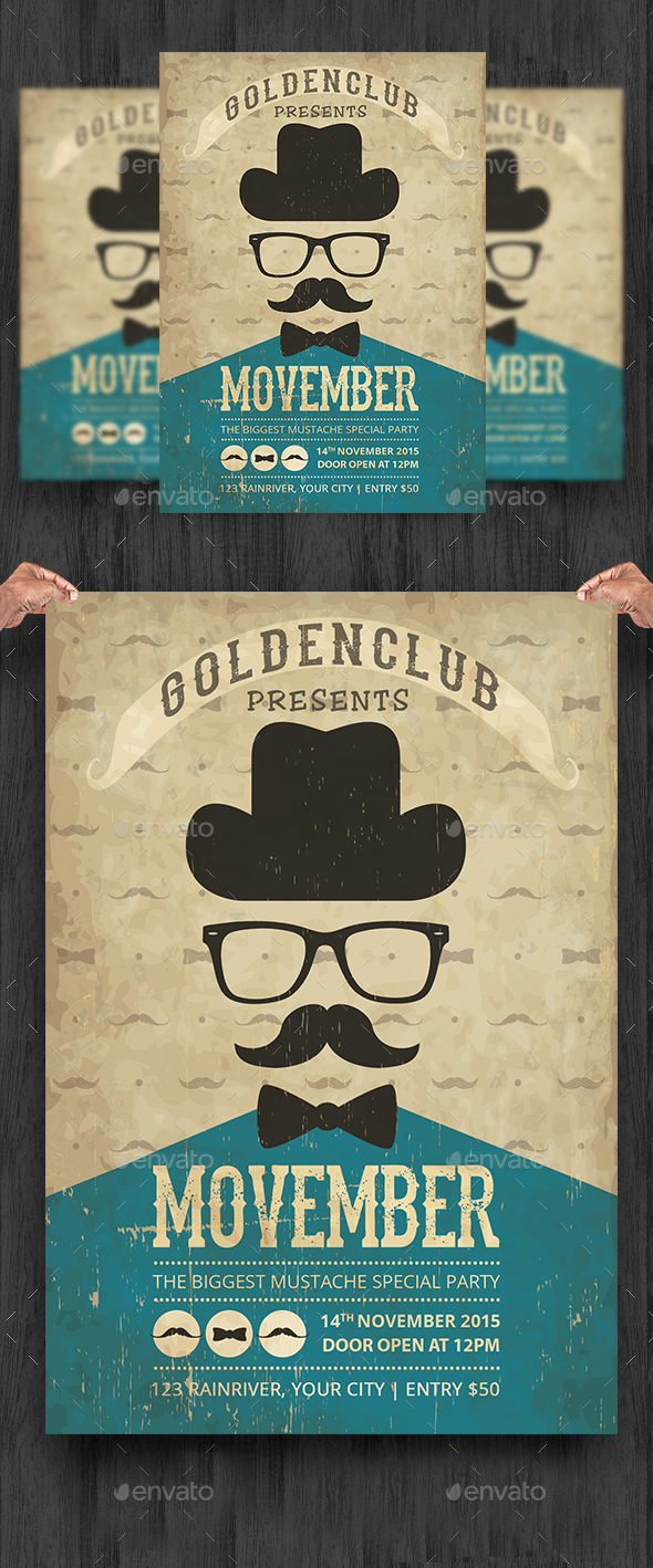 Vintage Movember Party Flyer Template - Clubs & Parties Events