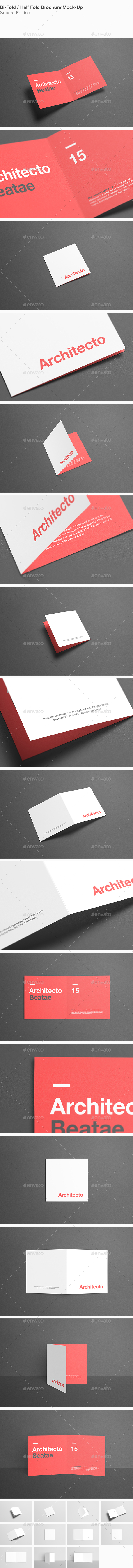 Square Bi-Fold / Half-Fold Brochure Mock-Up - Brochures Print