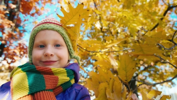 Little Girl In The Autumn Park Laughing And alt