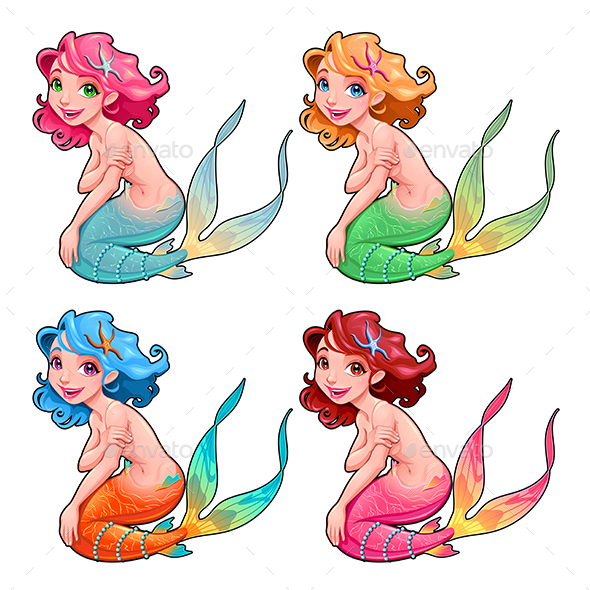 Funny Young Mermaids - Characters Vectors
