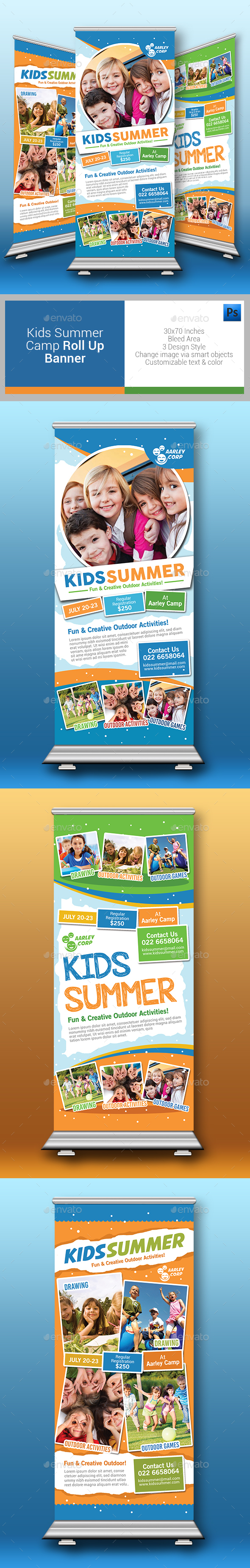 Kids Summer Camp Roll Up Banner - Signage Print Templates