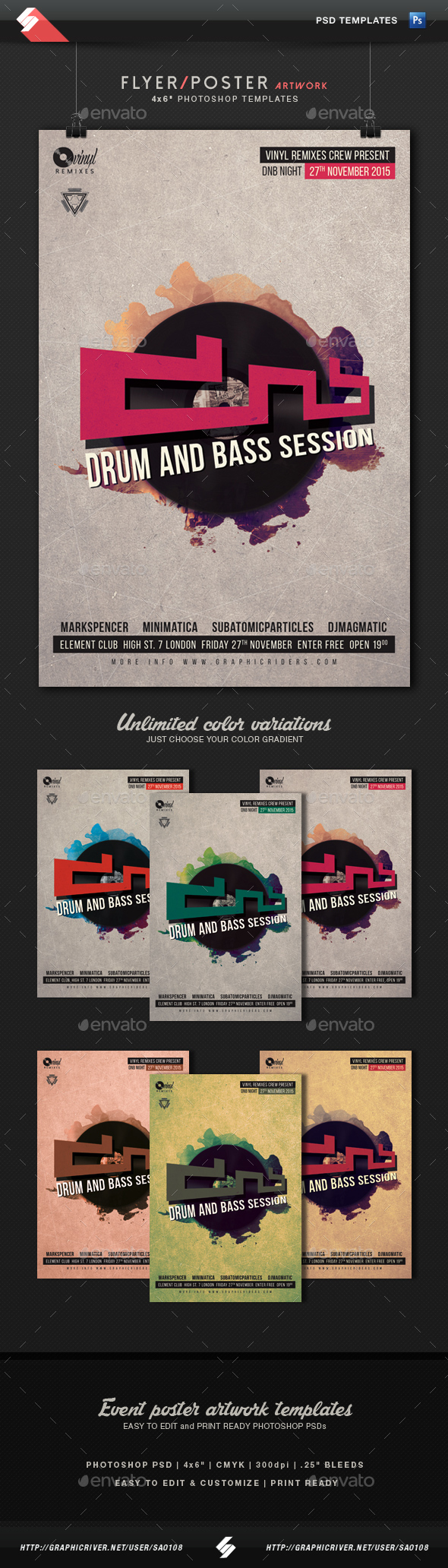 Drum and Bass Session - Party Flyer Template - Clubs & Parties Events