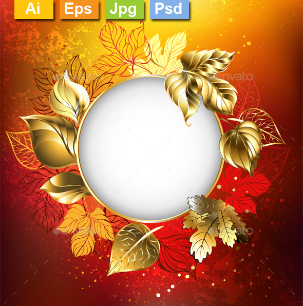 Autumn Banner with Golden Leaves - Borders Decorative