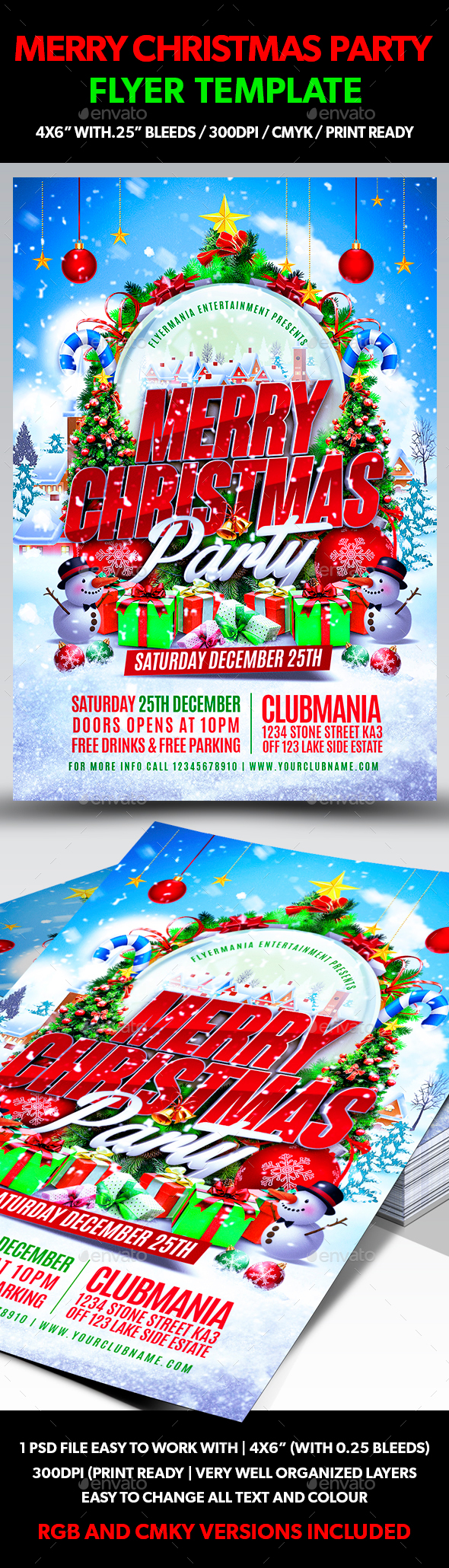 Merry Christmas Party Flyer Template - Holidays Events