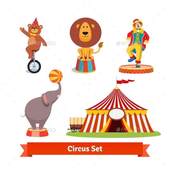 Circus Animals, Bear, Lion, Elephant, Clown - Animals Characters