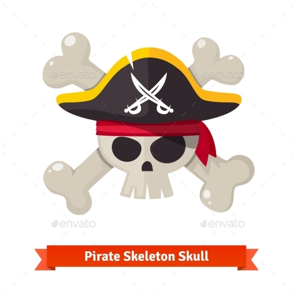 Pirate Skull With Crossed Bones In Black Hat - Characters Vectors