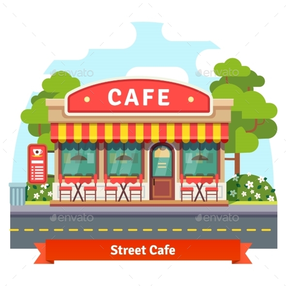 Open Cafe Building Facade - Conceptual Vectors