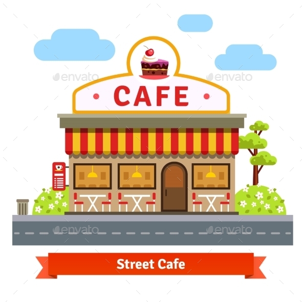 Open Cafe Building Facade - Conceptual Vectors