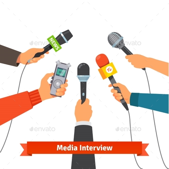 Journalism Concept. Microphones And Voice Recorder - People Characters