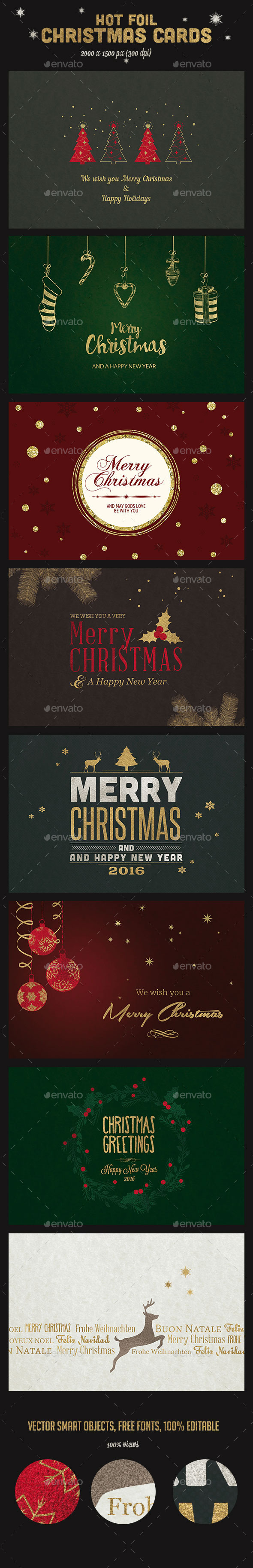 9 Hot Foil Christmas Backgrounds / Cards - Holiday Greeting Cards