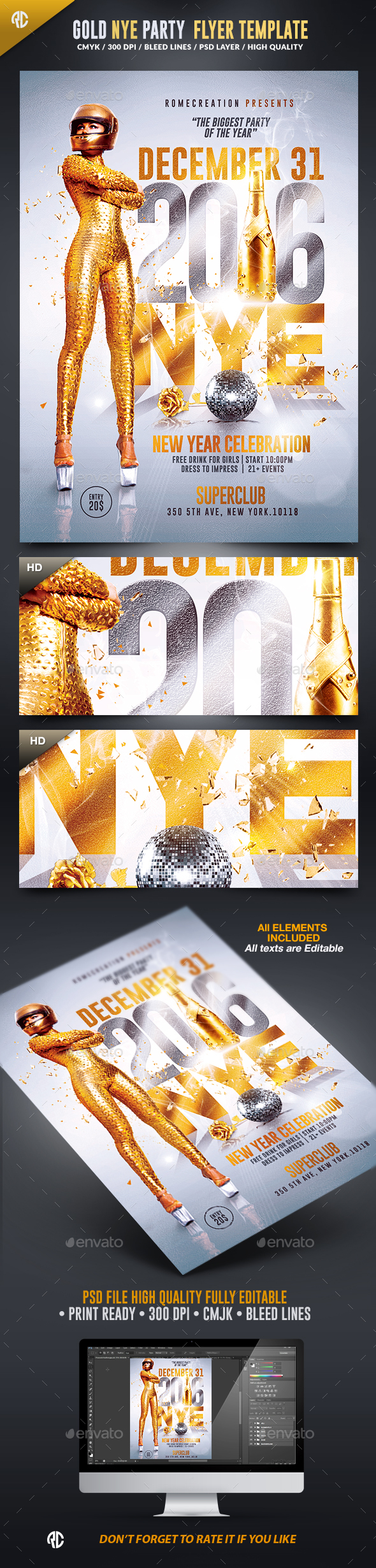 NYE Gold Party 2016 | Psd Flyer Template - Events Flyers