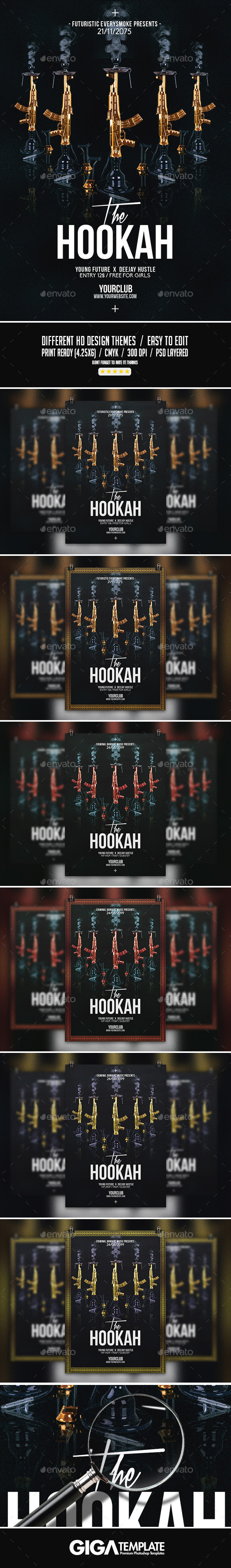 The Hookah | Dark Modern Party PSD Flyer Template - Events Flyers