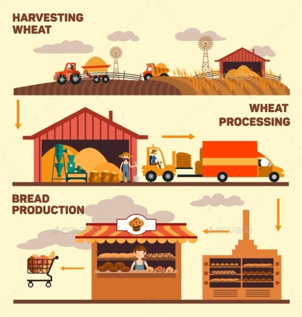 Vector Illustration Factory And The Production - Food Objects