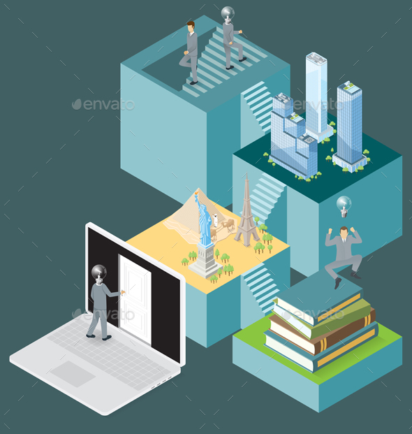Vector 3d Flat Isometric With Internet Concept - Business Conceptual