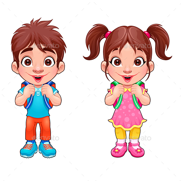 Young Boy and Girl Students - People Characters