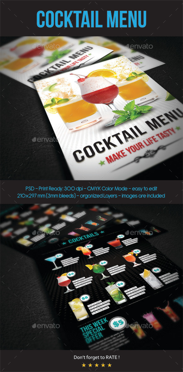 Cocktail Menu - Food Menus Print Templates
