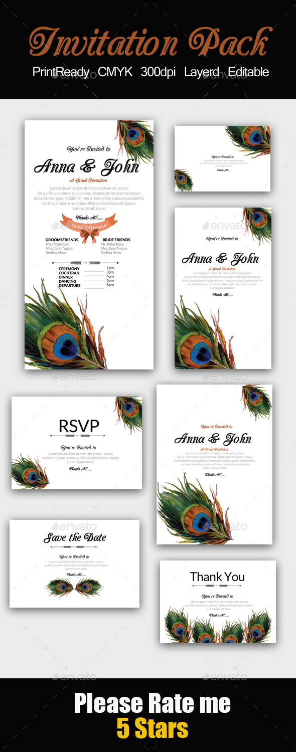 Feathery Invitation Pack - Cards & Invites Print Templates