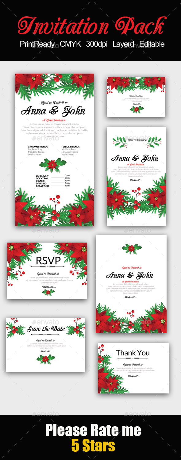 Floral Invitation Pack - Cards & Invites Print Templates