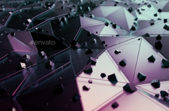 Abstract Rendering Of Surface With Random Cubes. - Abstract 3D Renders