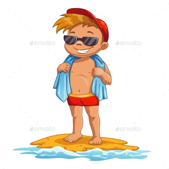 Cartoon Little Boy on the Beach by Lilu330 | GraphicRiver